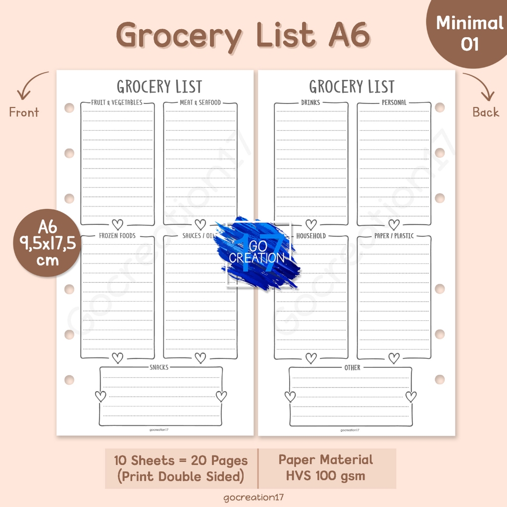 

Buku Planner Refill Kertas Isi Binder Grocery List Catatan Belanja Simple Minimalis A6