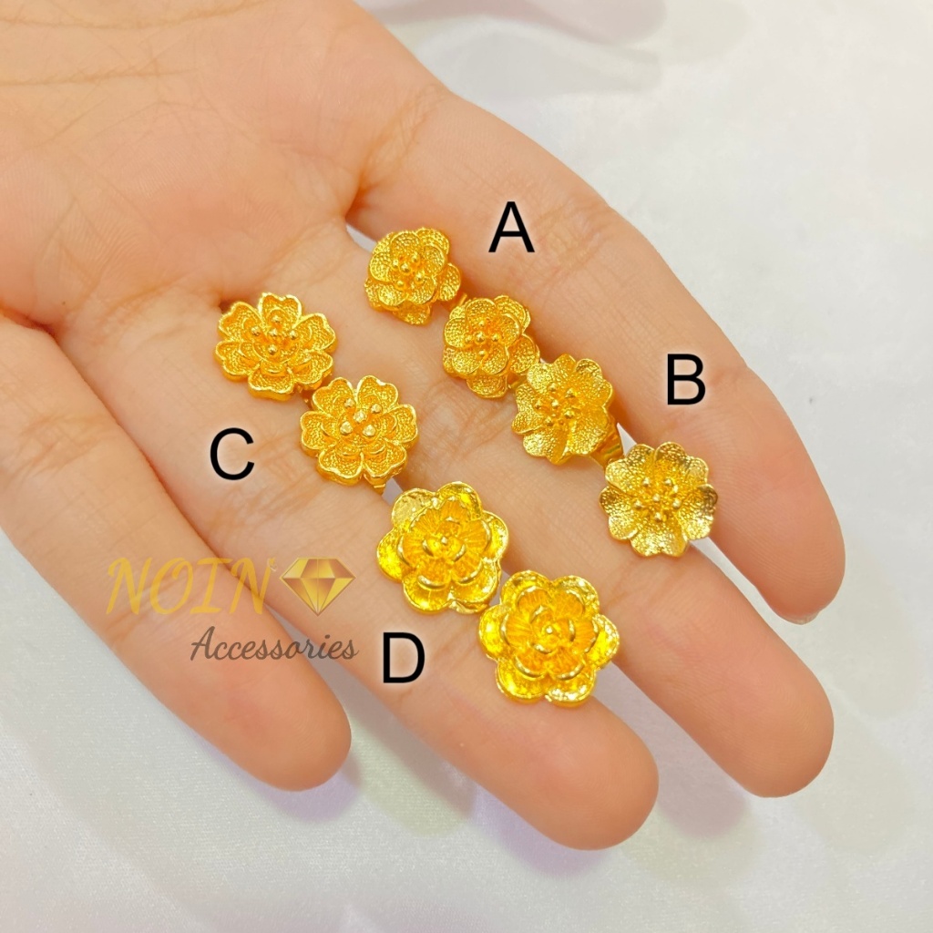 Anting Tusuk Motif Bunga / Mawar Warna 24 Karat Lapis Emas