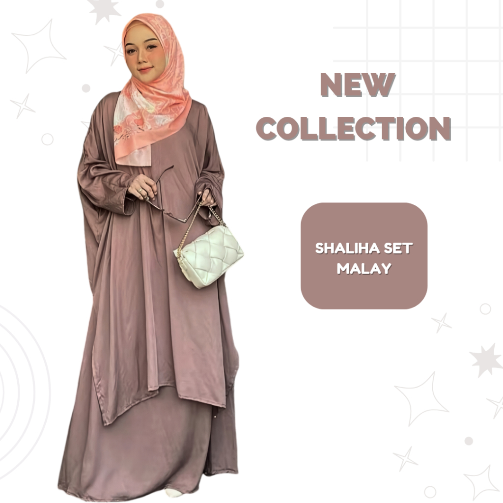 Setelan Tunik dan Rok Model Terbaru Shaliha Set Malay Fashion Muslim Wanita Motif Polos Dengan Lenga