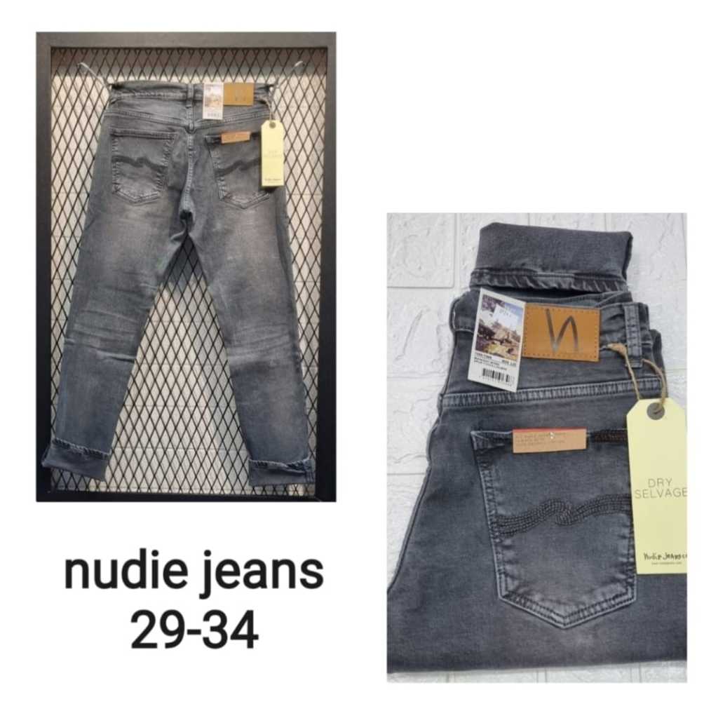 NUDIE JEANS Celana Hitam Pria Jeans Dewasa Pensil Polos Slimfit Slim Fit Skinny Stretch Street Strit