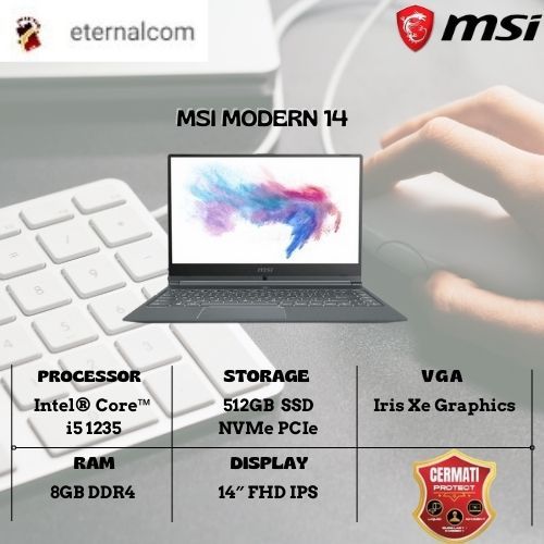 LAPTOP MSI MSI MODERN 14 I5 1235 8GB 512GB W11+OHS 14.0FHD IPS BLIT