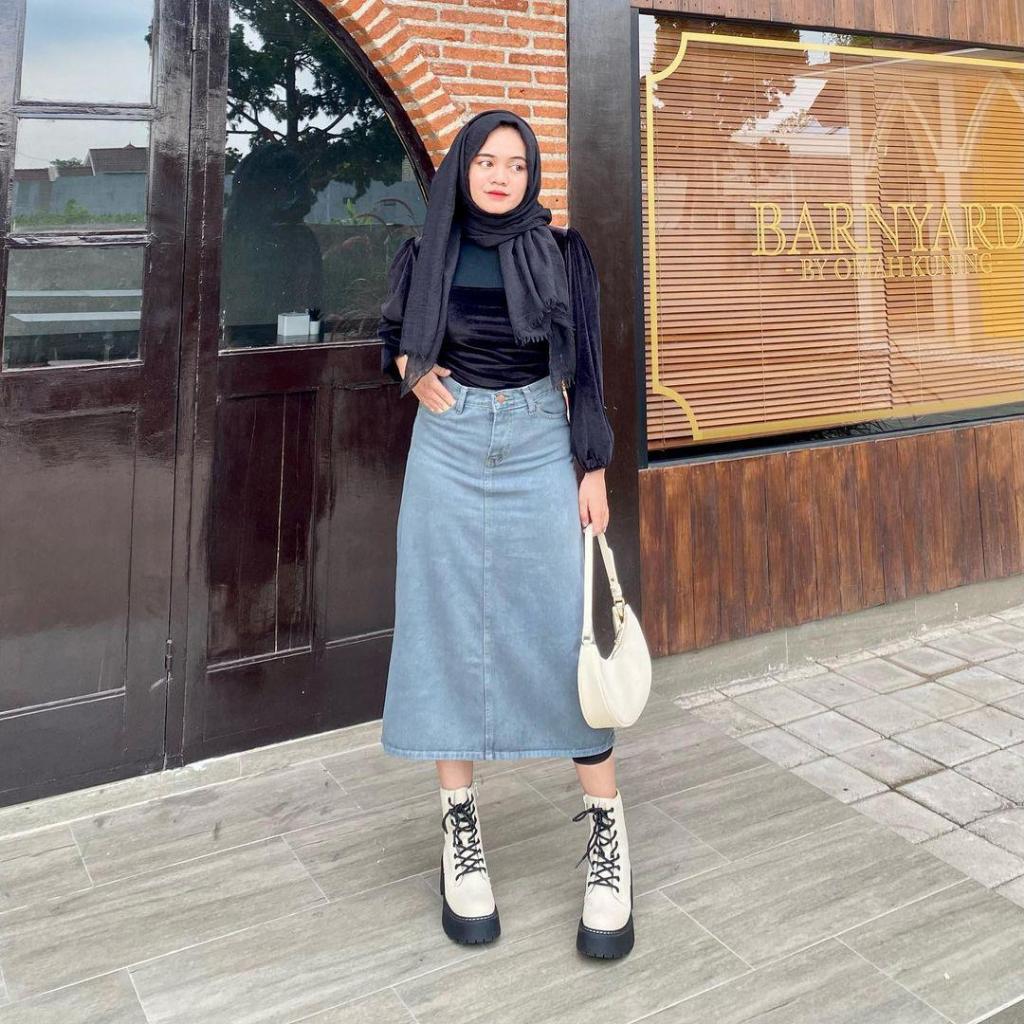 Rok Span Jeans- Rok Jeans Span skirt- Rok jeans wanita panjang korean style rok jeans