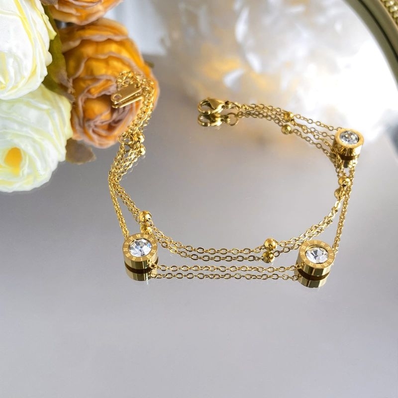 (X6) kalung gelang double layer permata putih titanium asli