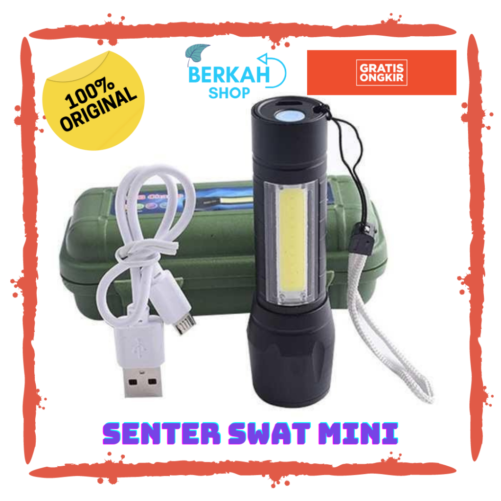 Lampu Senter Polisi Swat + COB Mini Super Terang LED & USB Charger