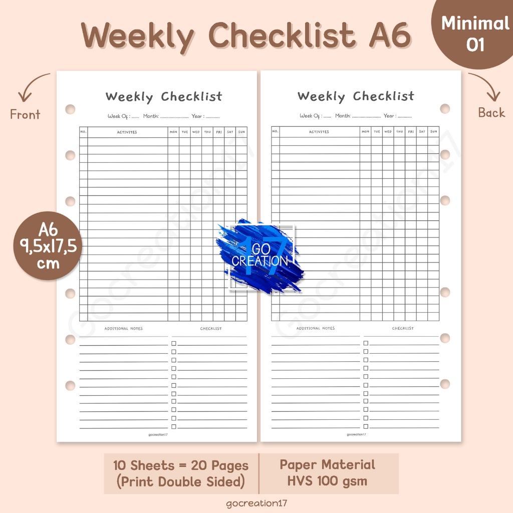 

Buku Planner Kertas Binder Weekly Checklist Simple Minimalis A6