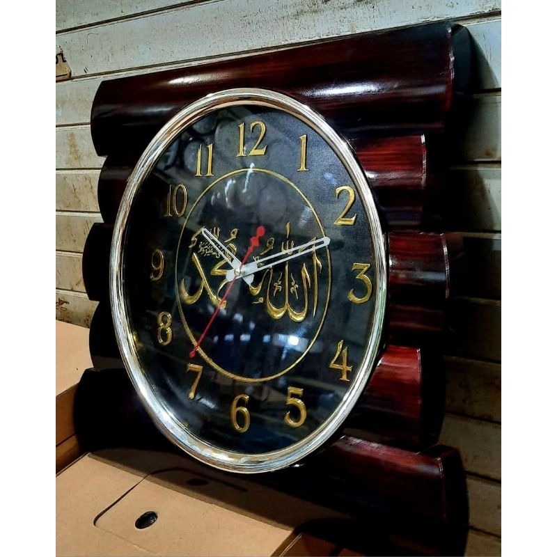 Jam Dinding Kaligrafi Besar motif kayu Diameter 37 cm