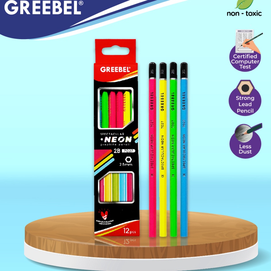 

STOK SEDIKIT GREEBEL Pensil Kayu lulus uji komputer Grafit Graphite PENCIL 2B 727 NEON 12 PCSSET