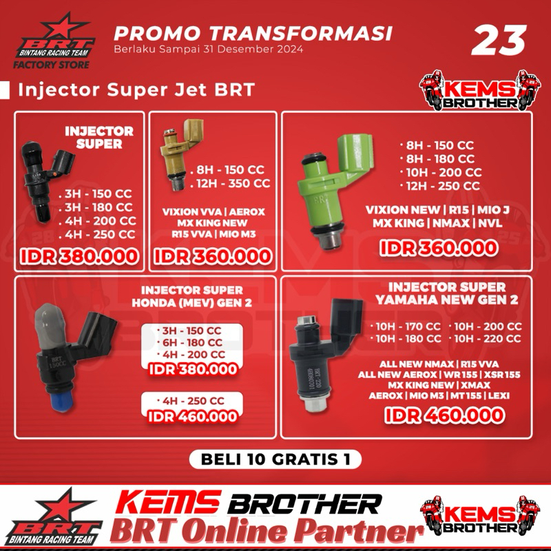 RAR Injektor Original BRT NMAX AEROX MIO J NVL NVA 8 Hole 180 CC 8 Hole dan 10 Hole untuk 150Cc