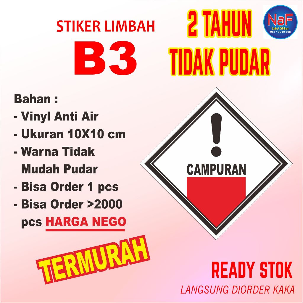 

Stiker simbol Label K3 Limbah B3 Campuran 10 x 10 cm vinyl tahan air