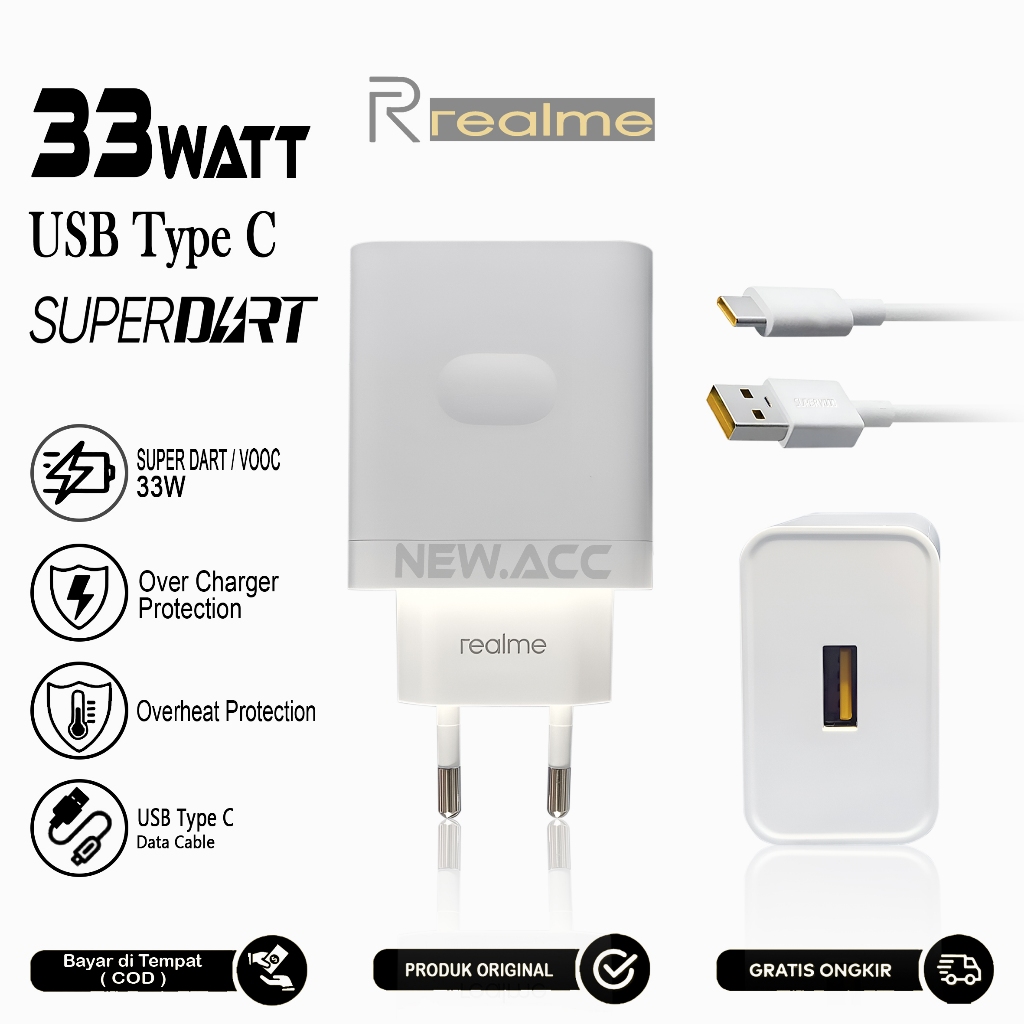 Charger Realme 33Watt Original Super Dart Vooc USB Type C