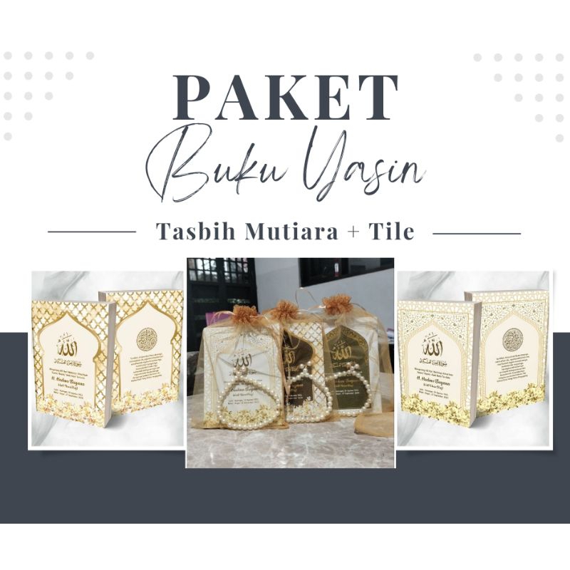 PAKET SOUVENIR BUKU YASIN 128 HALAMAN + TASBIH MUTIARA + TILE