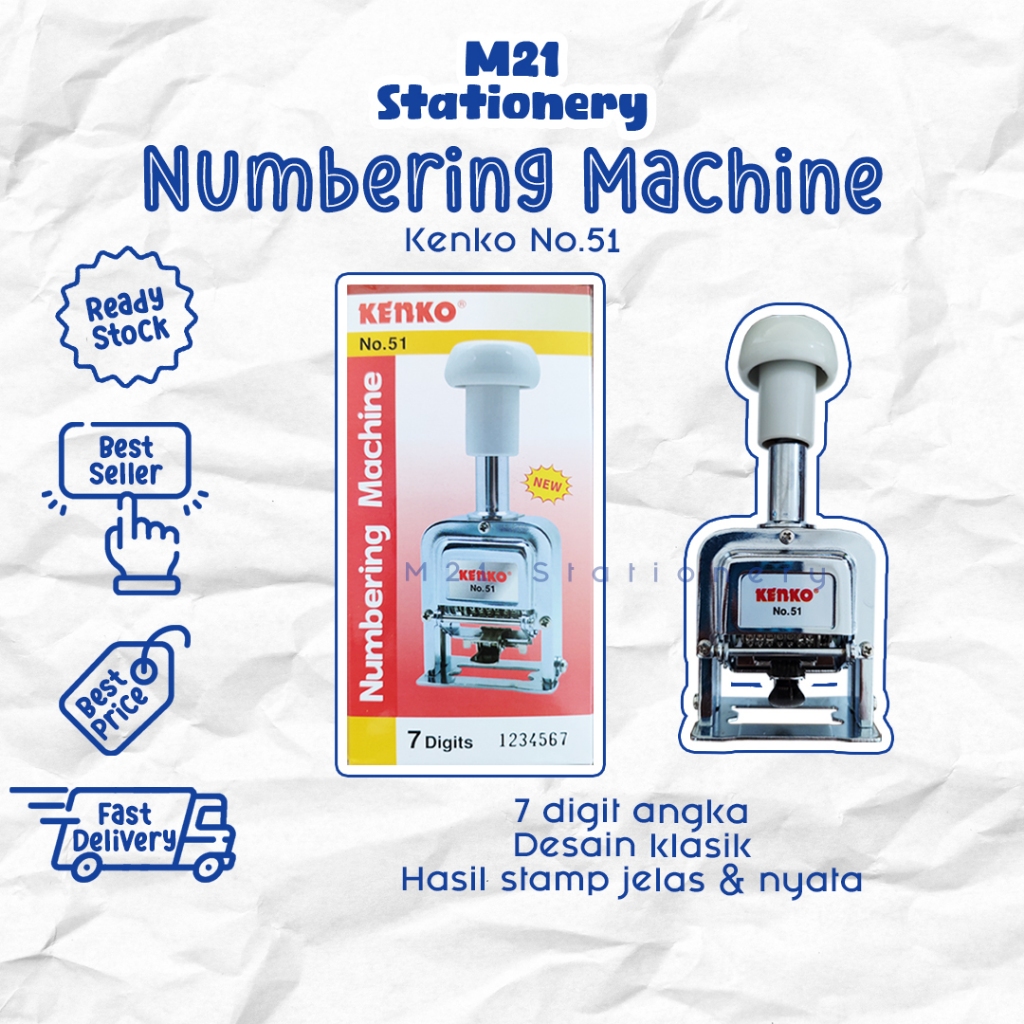 

NUMBERING MACHINE KENKO NO 51 / NUMERATOR MESIN ANGKA OTOMATIS 7 DIGIT ANGKA PENOMOR OTOMATIS AUTOMATIC NOMORATOR NOMERATOR STEMPEL CAP ANGKA BERPUTAR ALAT TULIS SEKOLAH KANTOR ATK KULIAH KAMPUS STATIONERY MURAH LENGKAP / M21 STATIONERY JOGJA