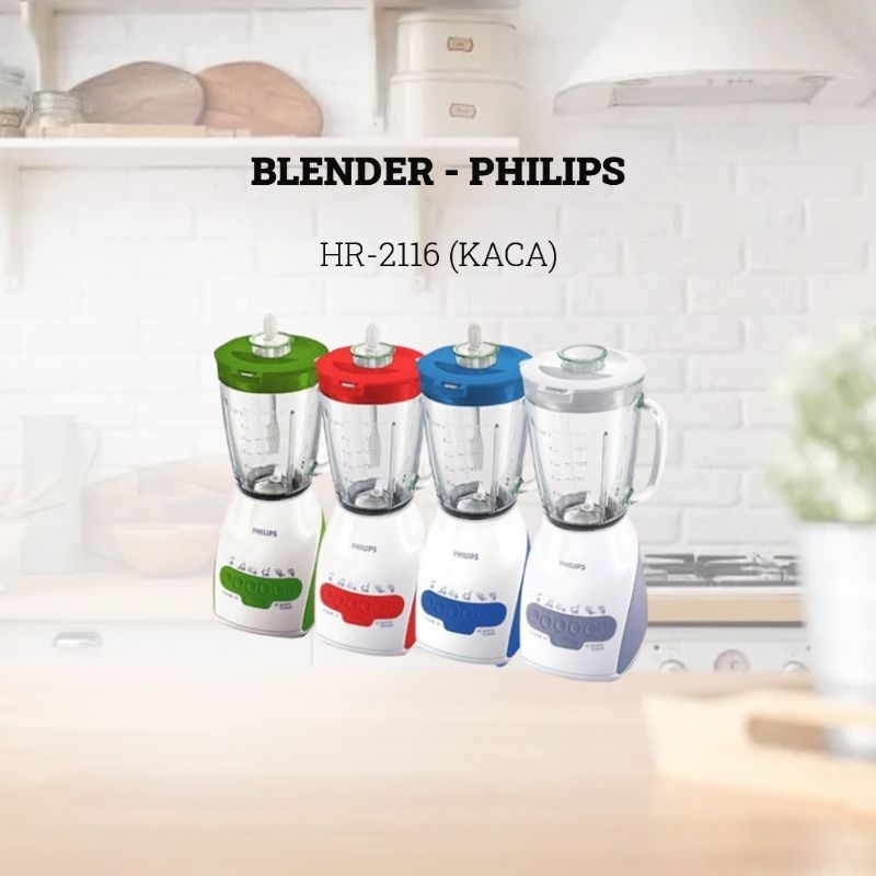 PHILIPS HR2116 Blender Kaca Serbaguna Kapasitas 2 Liter 5 Pilihan Kecepatan + Dry Mill Kuat Awet Tah
