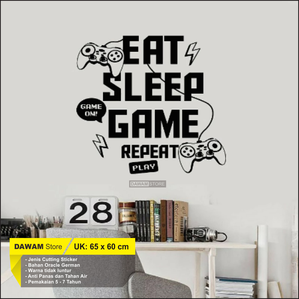 Wall Sticker Eat Sleep Game Dekorasi Kamar Stiker Dinding Kaca Gamer