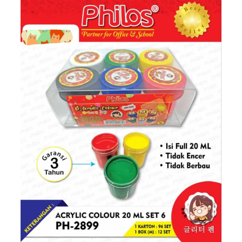 

Cat acrylic PHILOS 20 ml set 6 warna