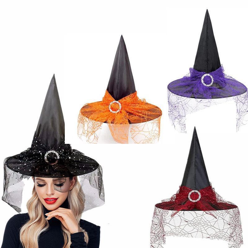topi witch motif kain  tile jaring / topi nenek sihir wanita
