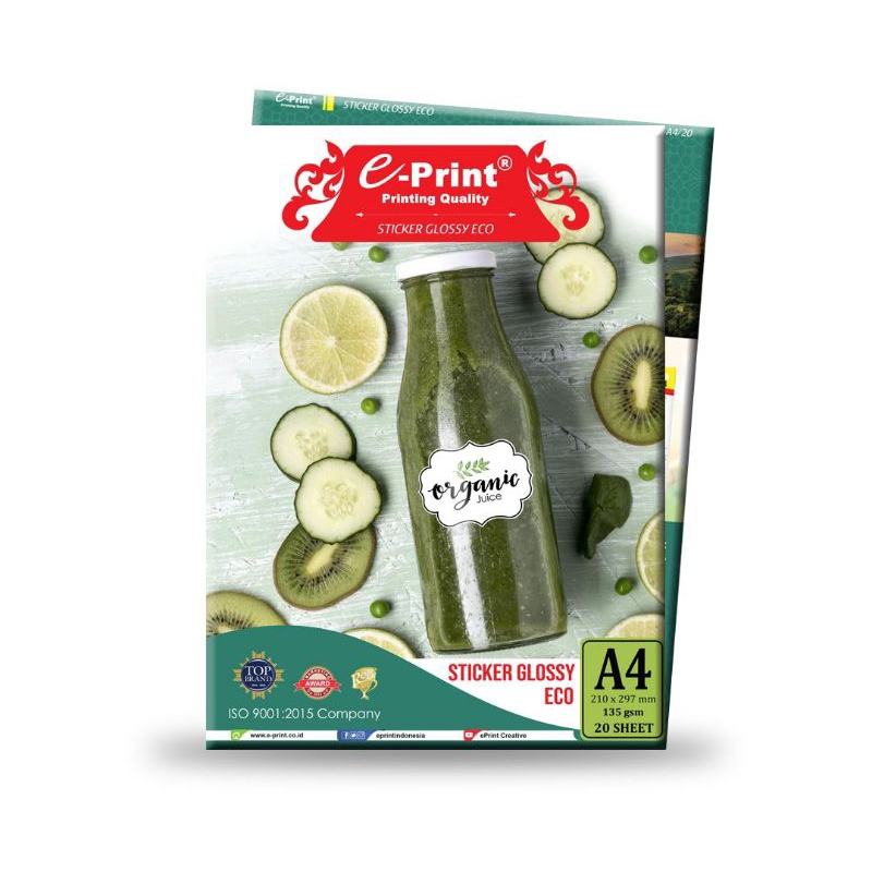 

[20 LEMBAR] KERTAS STICKER GLOSSY ECO A4 135 GSM E-PRINT