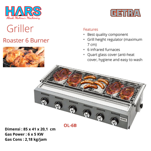Pemanggang 6 Tungku OL-6B Getra / Roaster 6 Burner