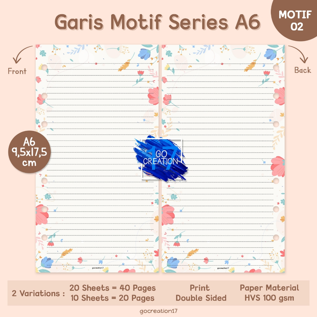 

Buku Planner Refill Kertas Binder Note Garis Motif Series 01 Motif Premium A6