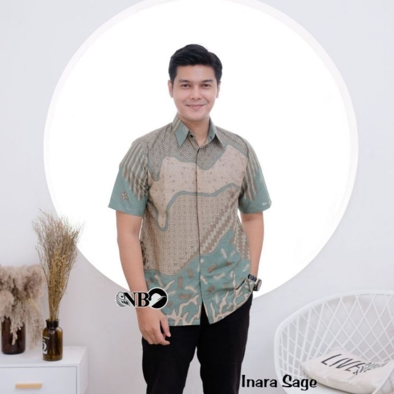 Batik Pria Lengan Pendek Premium BATIK AZMIL HRB026 motif KERATONAN Kode 002 size M L XL XXL