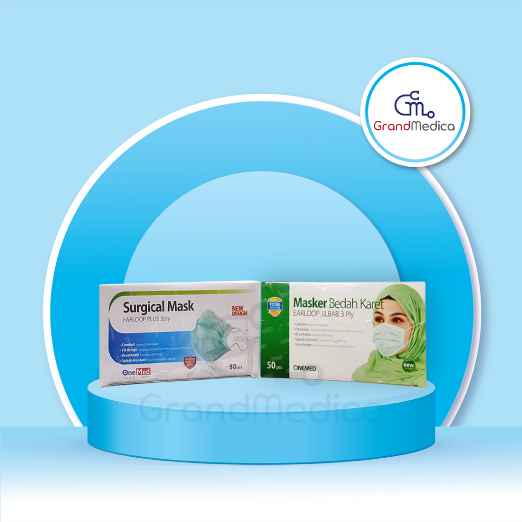 Masker Jilbab 3 Ply / Surgical Headloop Mask / Masker Hijab OneMed - Isi 50