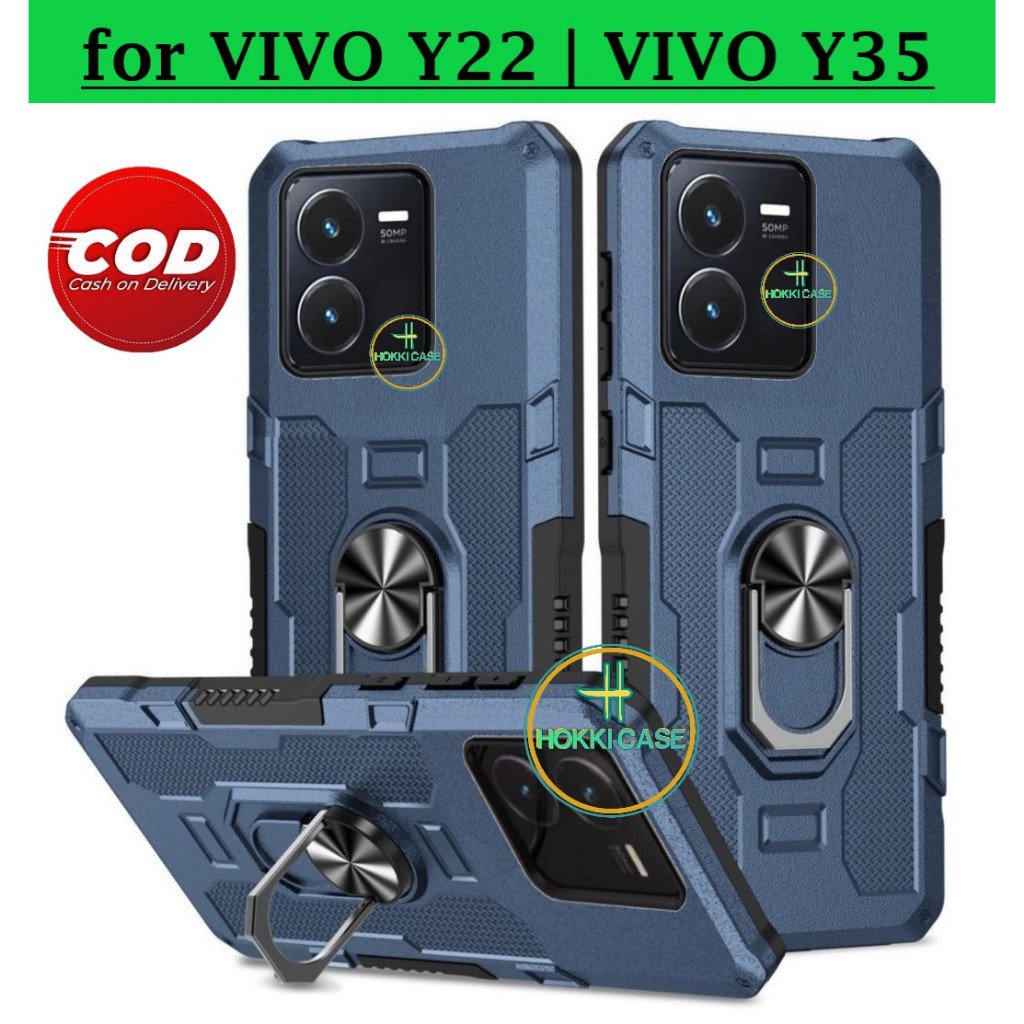 Casing Untuk Vivo Y22(New 2022) | Vivo Y35 | Vivo Y22s Hard Case Ring Armor Robot Case Kickstand Hyb