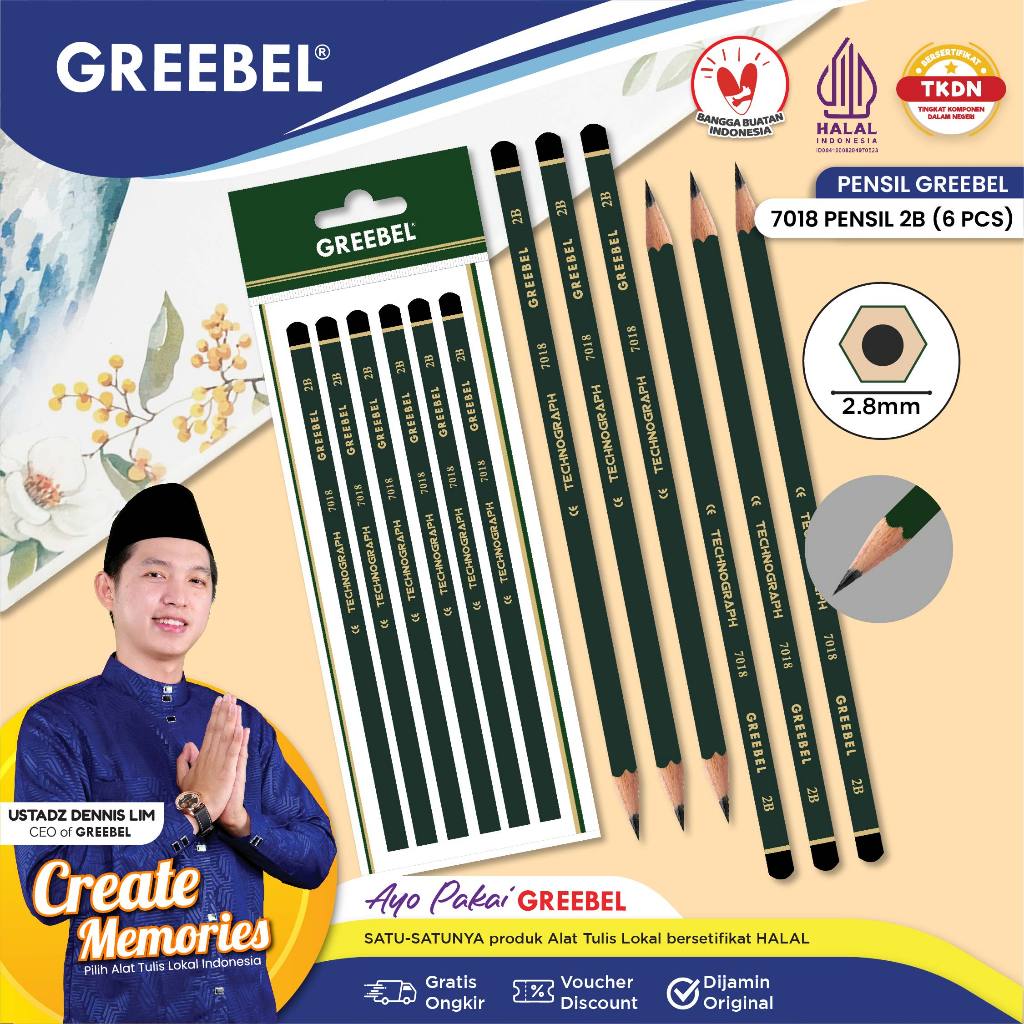 

365 Pensil 2B Greebel / Pensil Kayu 2B / Pensil Gambar / Pensil Tulis / Greebel Gb-7018 12Pcs/Set