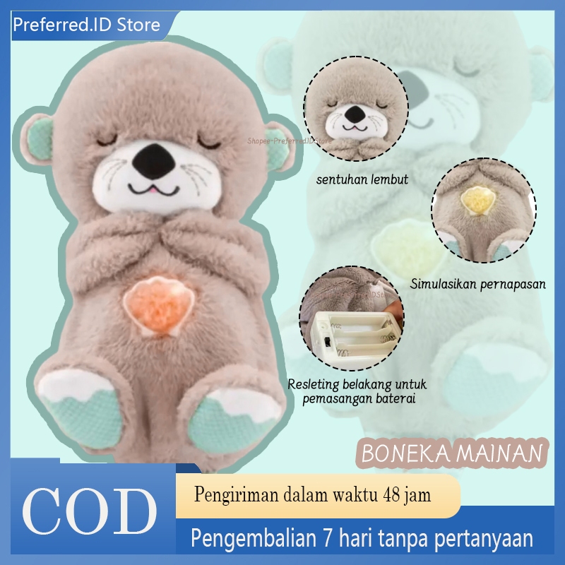 [COD]Breathing otter Animal Plush Doll Baby Hadiah bayi boneka musik alat bantu tidur mainan pendamp