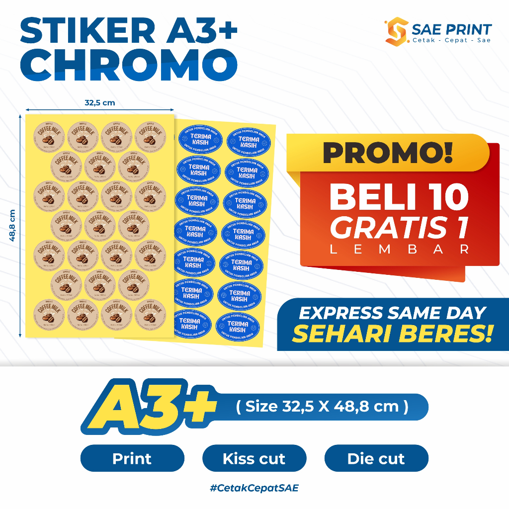 

Stiker Chromo/1 Hari Jadi/Stiker Kemasan/Stiker UMKM/Label Makanan/Label/Stiker Produk/Cut/Kisscut/Diecut/Label/Murah