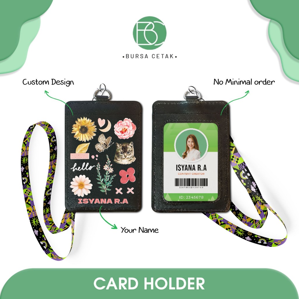 

BURSA CETAK – Cetak Card Holder Bahan Kulit Sintetis / Cetak Gantungan ID Card Name Tag Motif Custom