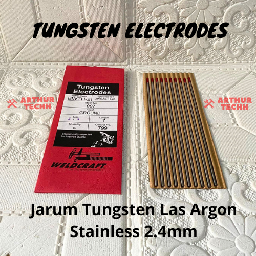 IOP WELDCRAFT Tungsten Electrodes 10Pcs Jarum Tungsten Las Argon Stainless 1.6mm Dan 2.4mm