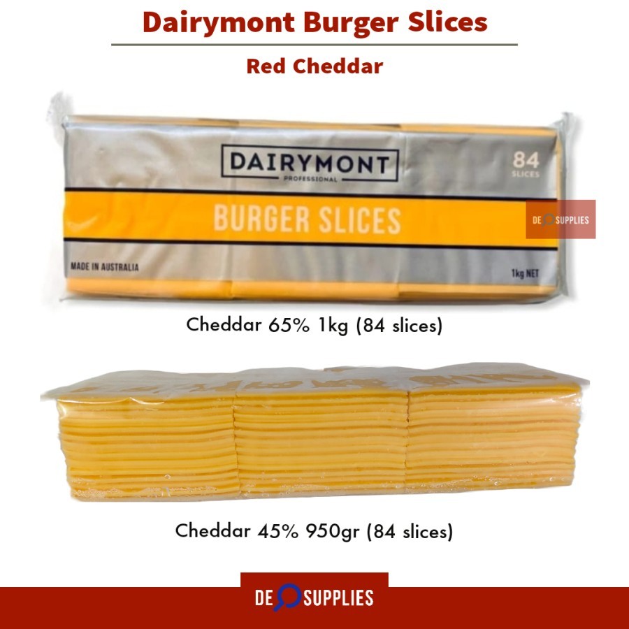 

Dairymont Burger Slice Red Cheddar 1kg isi 84 slices - Keju Burger Australia Cheese Burger Hamburger