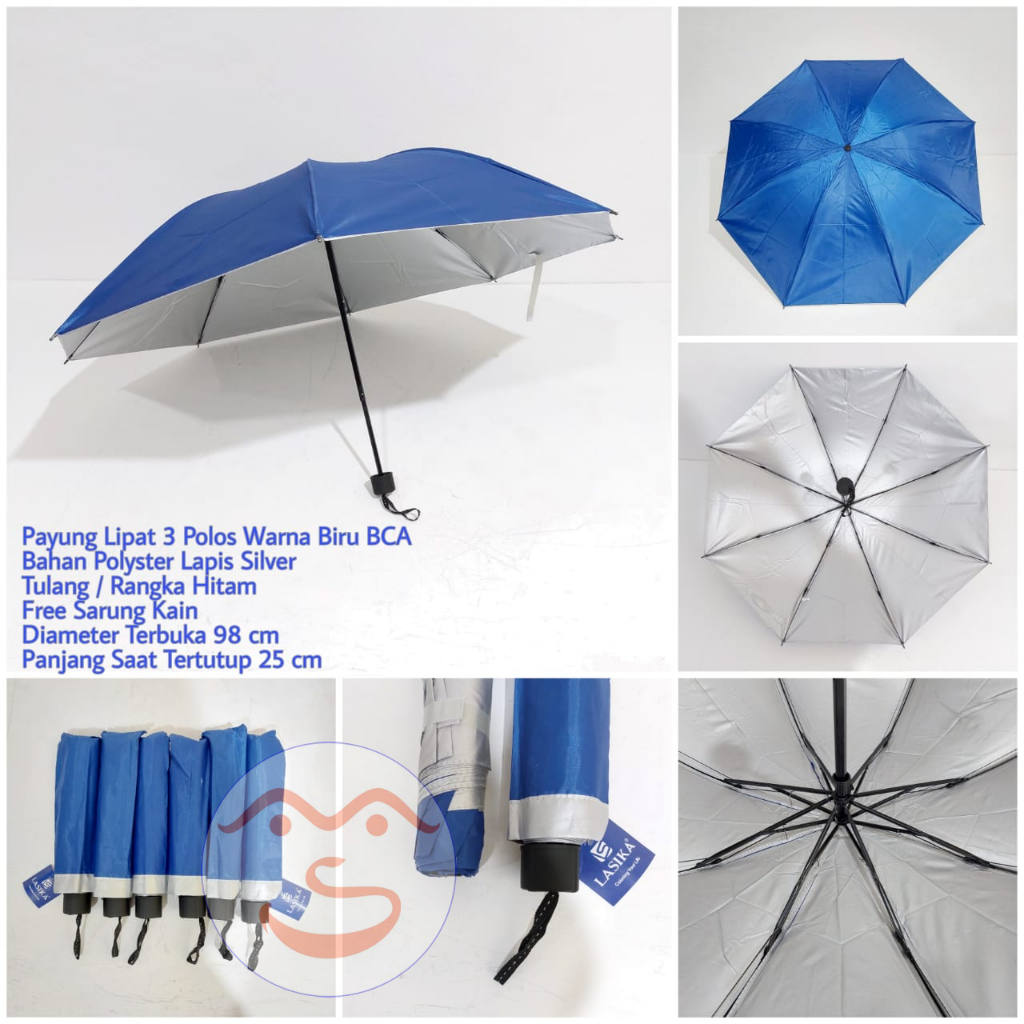 Payung Lipat 3 Polos Lasika Type 009 Polyster Lapis Silver Premium / Payung Lipat Lasika 8 Jari
