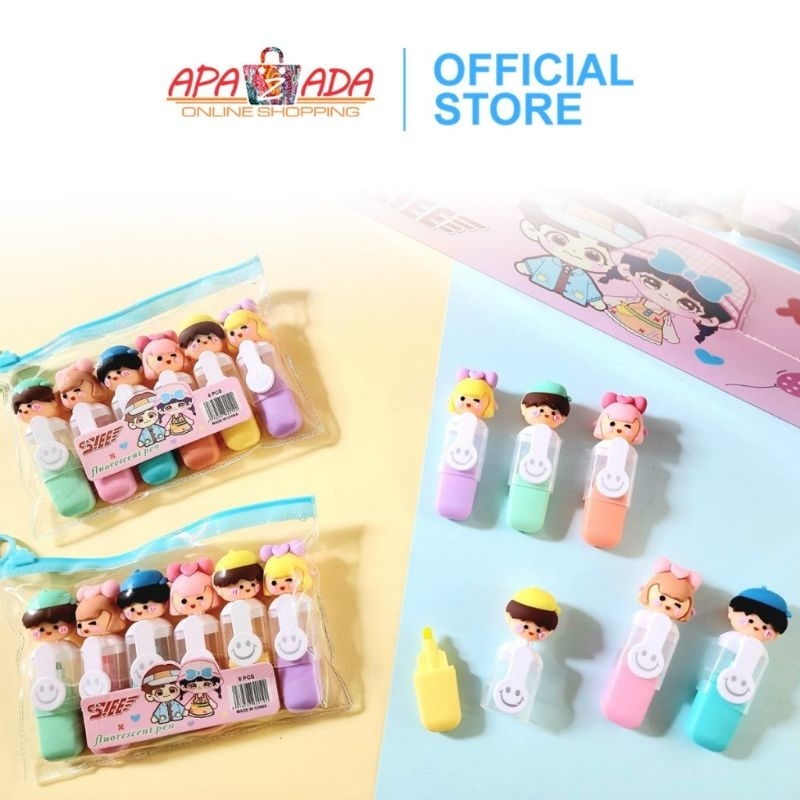 

4pcs stabilo karakter lucu highligter pastel penanda warna stabi lo karakter boy girl