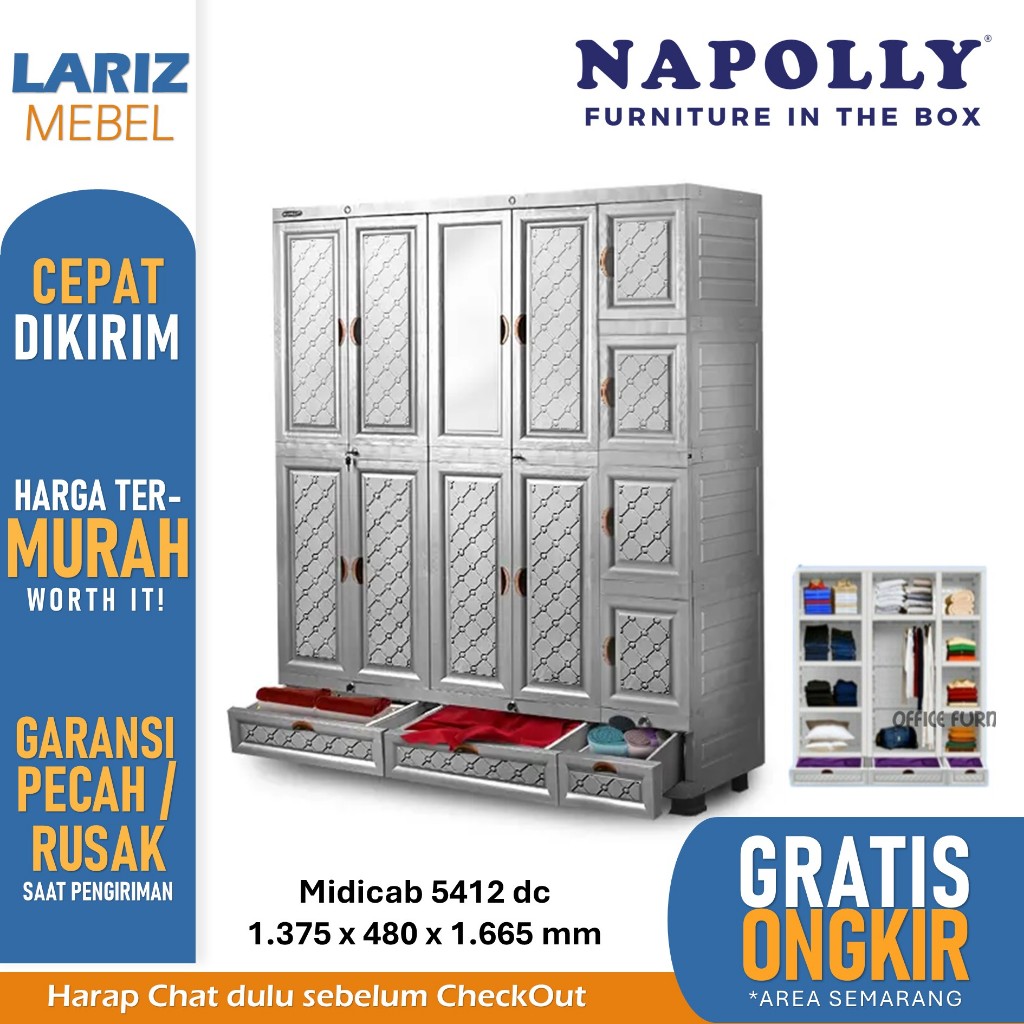 Promo lemari plastik Napolly Midicab 5412 jumbo cermin & kunci toko Lariz Mebel Semarang MURAH