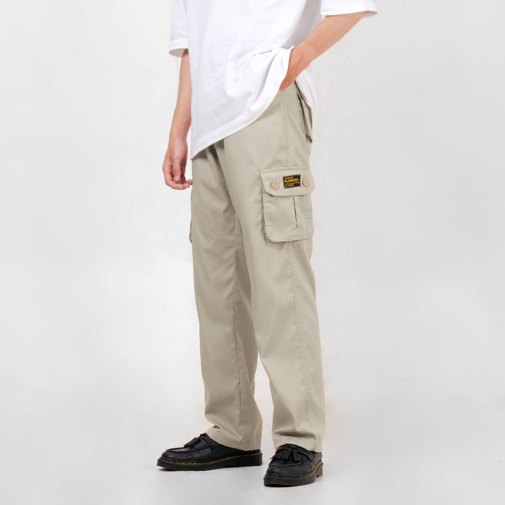 FLAWLESS Long Pants Cargo Khaki - Celana Cargo Panjang Khaki Reguler Cuting