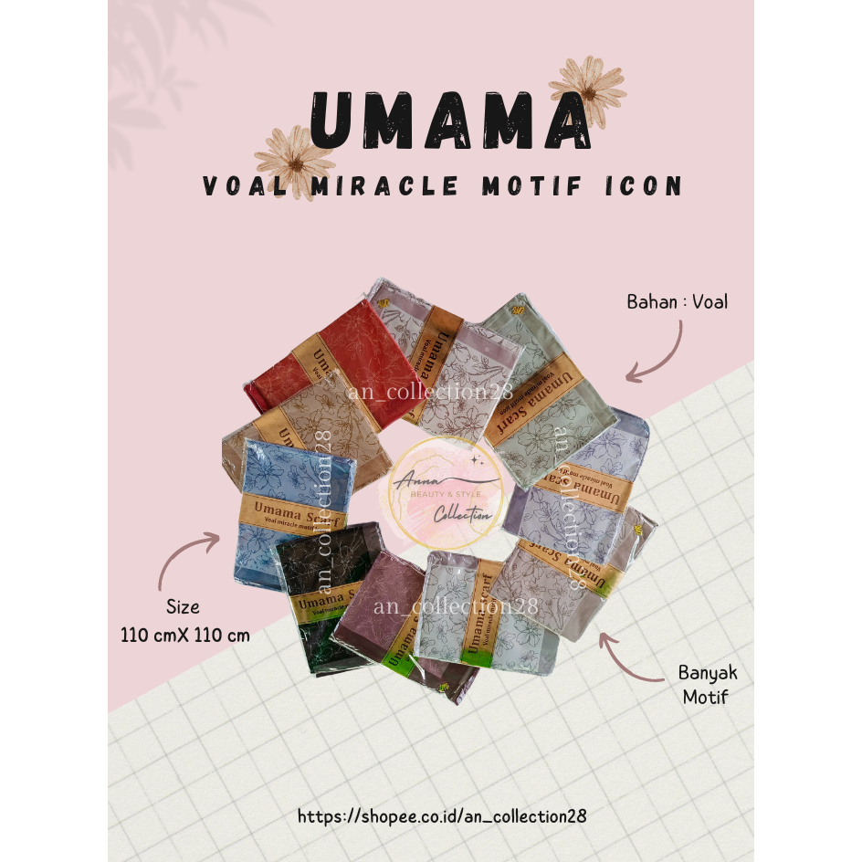Hijab Motif Voal Premium Segiempat  Umama Scarf | Umama Scarf Voal Miracle Motif Icon