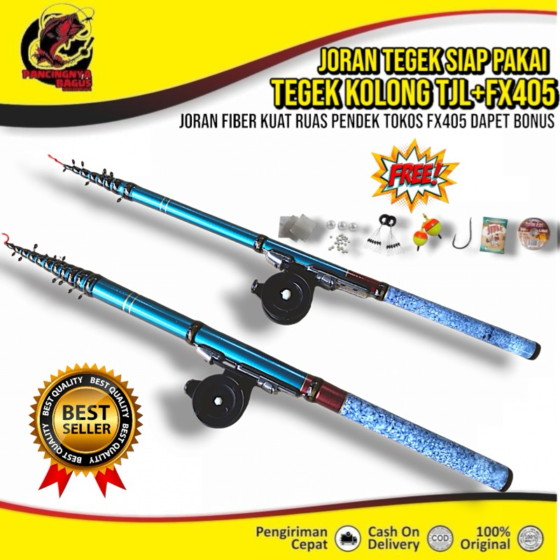 Sepaket joran tegek set kolong Orca TJL bahan fiber kuat ringan dan Reel tokos FX 405 Hitam