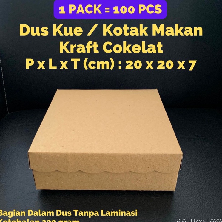 

1 PCS Dus Kue Kotak Makan Nasi R1K 2cm x 2cm x 7cm Kraft Cokelat Ketebalan 33gram Finishing Warna Coklat