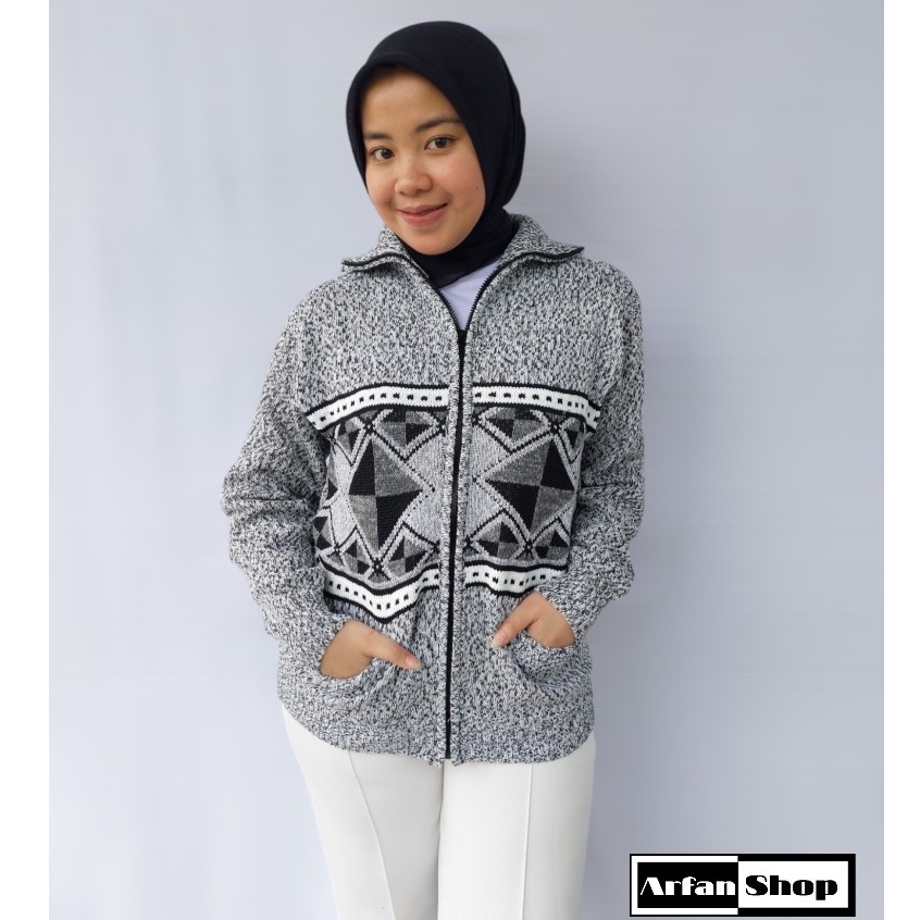 Jaket Rajut Resleting Leher Tinggi Tebal Premium Pria Wanita  Sweater Knit Zipper Turtleneck Motif S