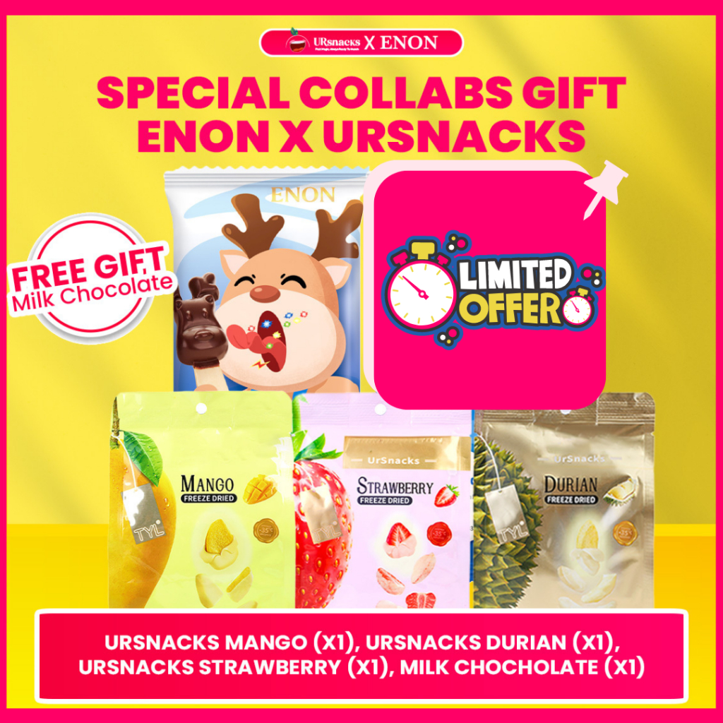 

[LIMITED] Bundle Ursnacks X Enon - (Get Free Gift Enon Popping Candy) Bundle 3 Ursnacks Strawberry, Durian, Mango Freeze Dried Snacks BPOM HALAL