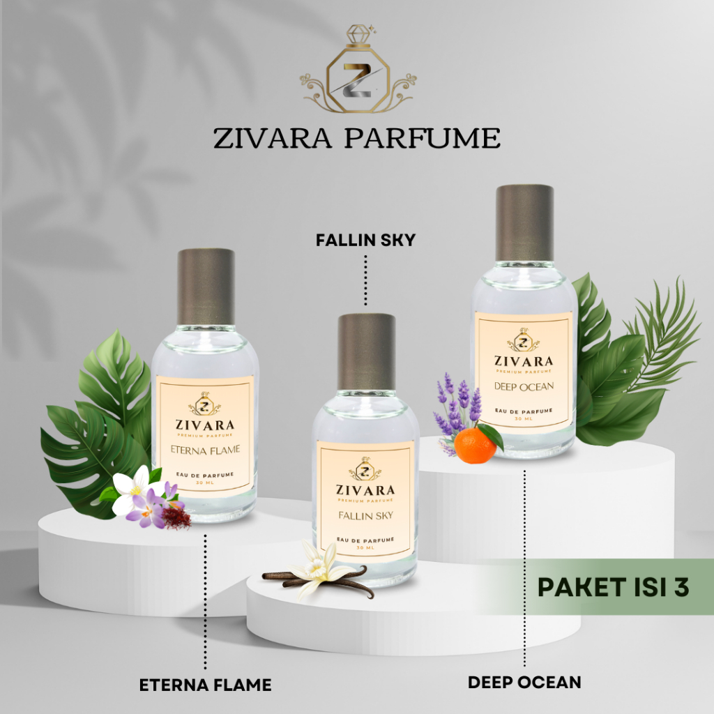 Zivara Parfume | Paket Parfume Isi 3 | 30 ML | Eau De Parfume | Parfum Pria dan Wanita