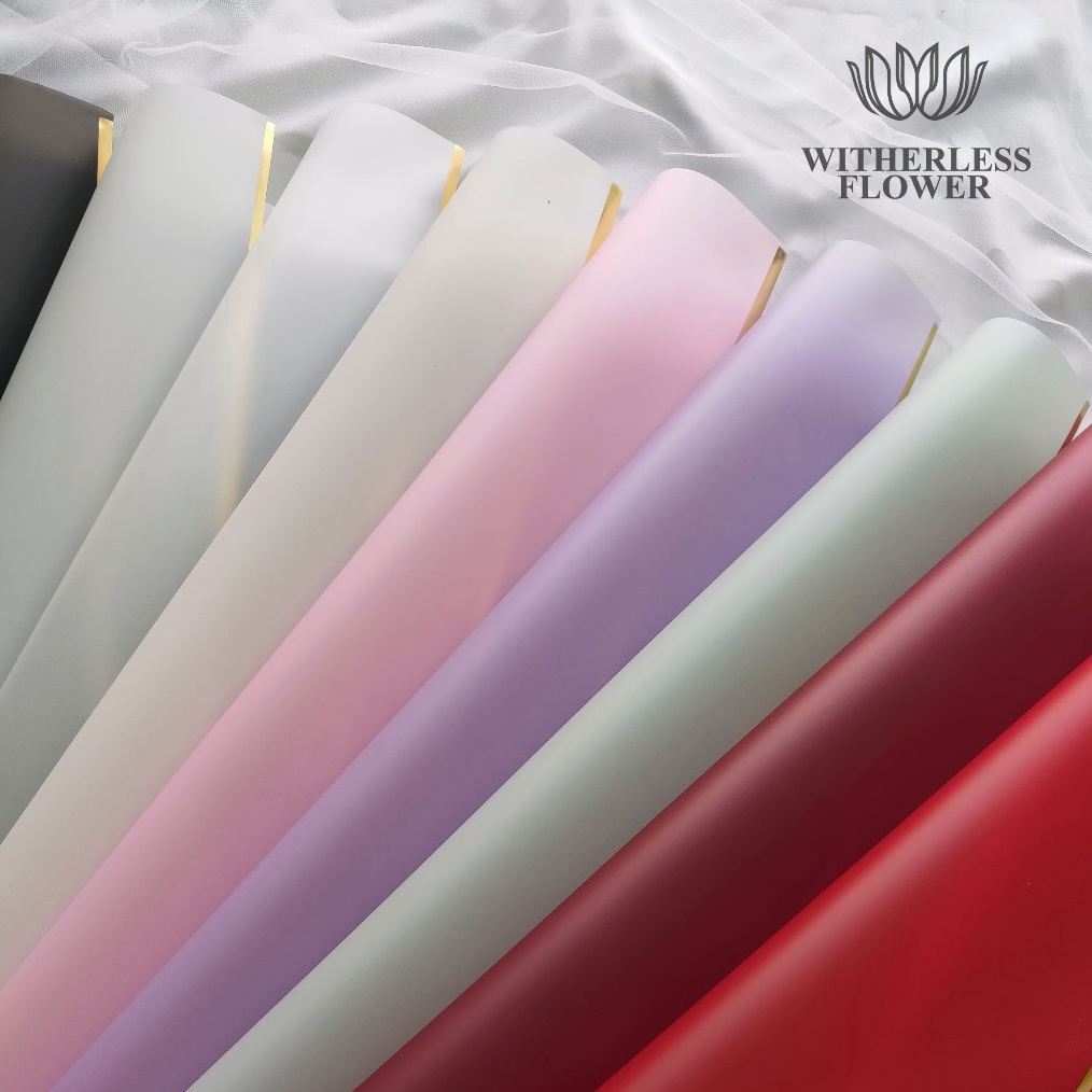 

1 2 LEMBAR Cellophane Half Gold Frame Kertas Buket Bunga Florist Flower Wrapping Paper