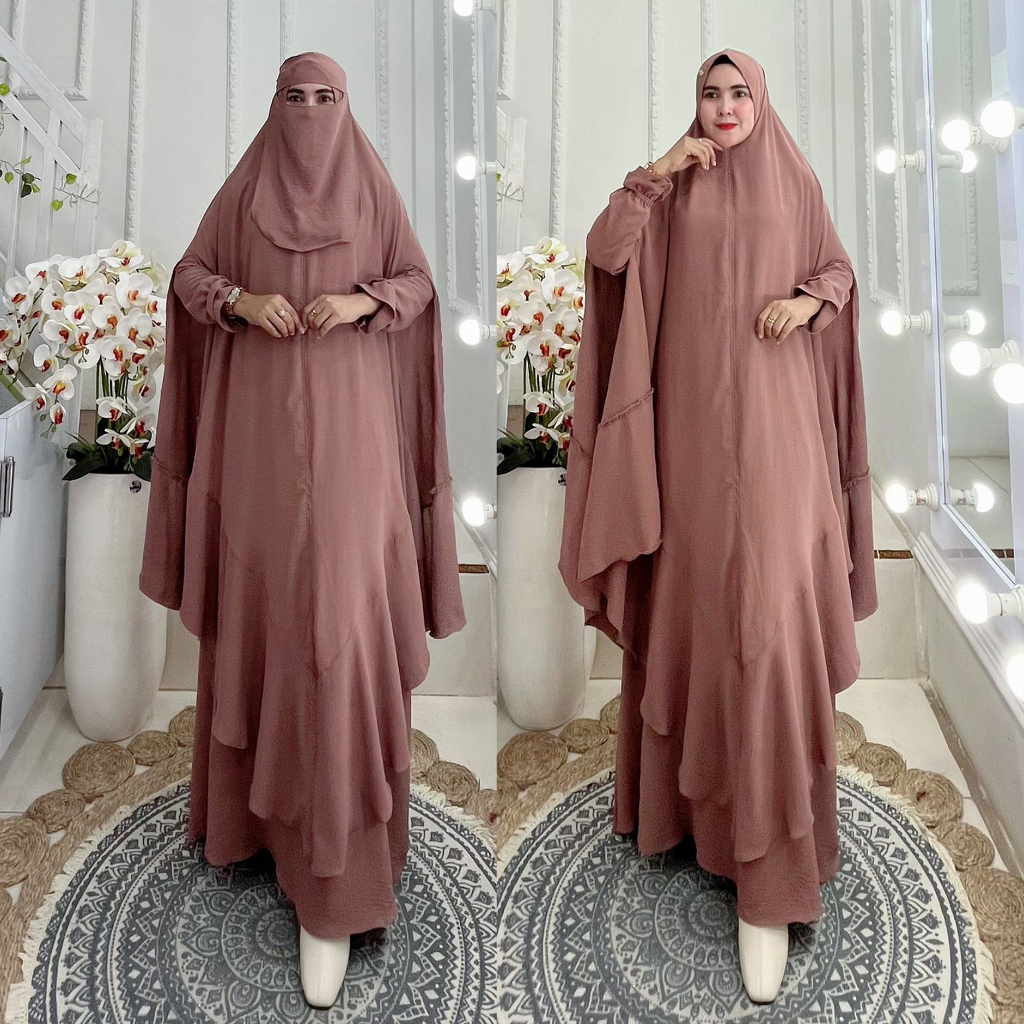 One Set Gamis Syari Muslimah Kode GLOMSI Bahan Kringkel Premium By Ory AjeZas Collection