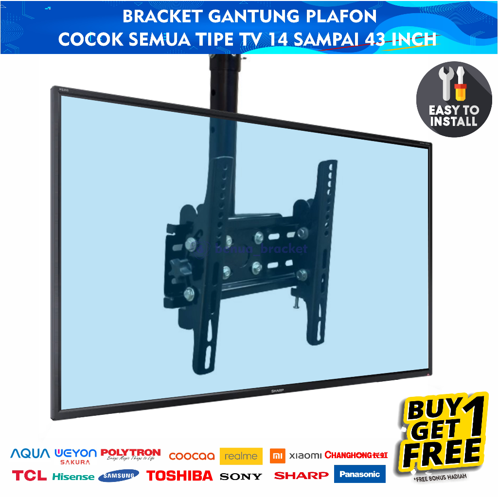 Bracket TV Ceiling Gantung 32 40 43 24 21 29 17 14 Inch Dijamin Cocok LED LCD 14 - 43 In Universal B