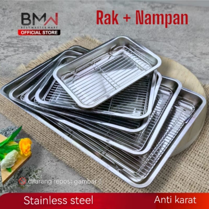 Satu Set Cooling Rak Dan Nampan Stainless Tempat Gorengan Makan Saji