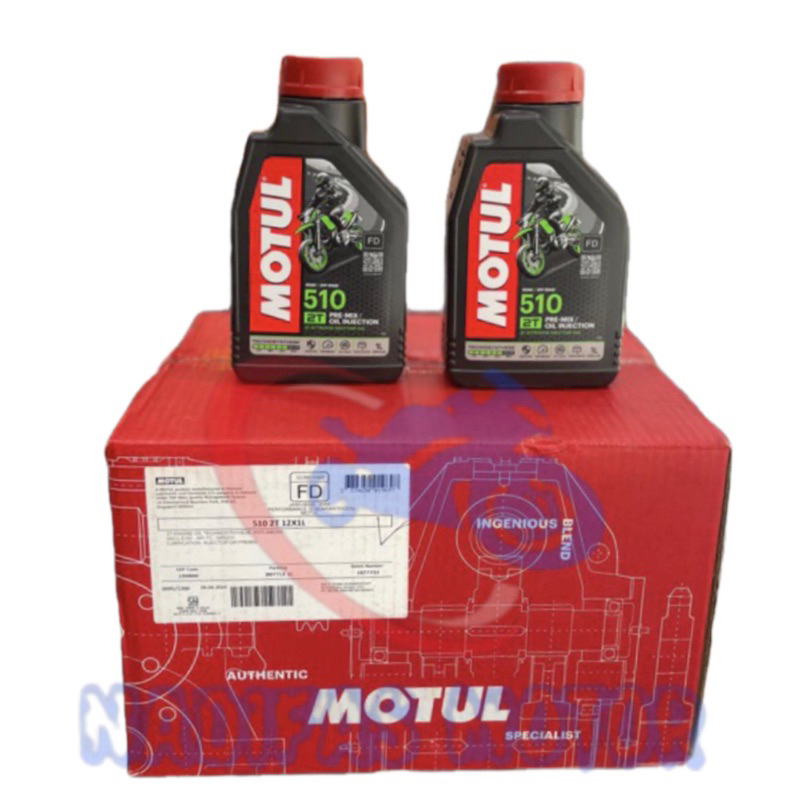 Oli MOTUL 510 2T PRE-MIX Original 1 Liter 1 Dus Isi 12 Botol Oli Samping Mesin Motor 2 Tak