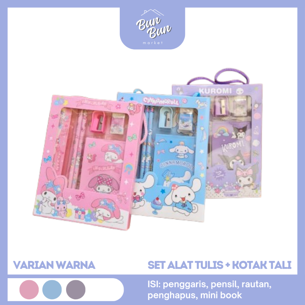 

SET 5 IN 1 / Set Alat Tulis Anak Sanrio Stationary Tali Karakter Cinnamoroll Kuromi ATK Murah Instan Semarang