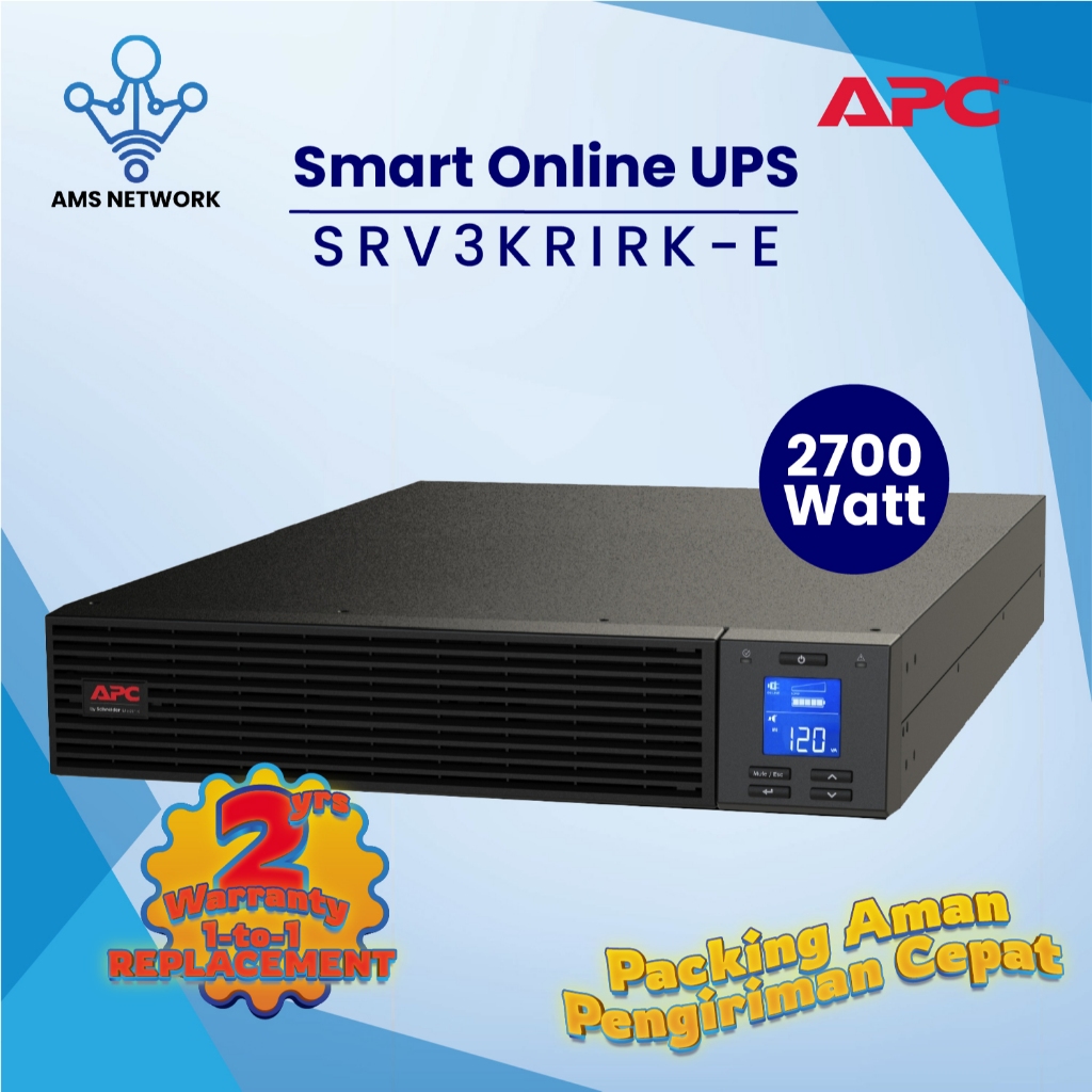 APC Easy UPS On-Line SRV3KRIRK-E, 3kVA/2700W, Rackmount 2U, 230V, 6x IEC C13 + 1x IEC C19 outlets, I