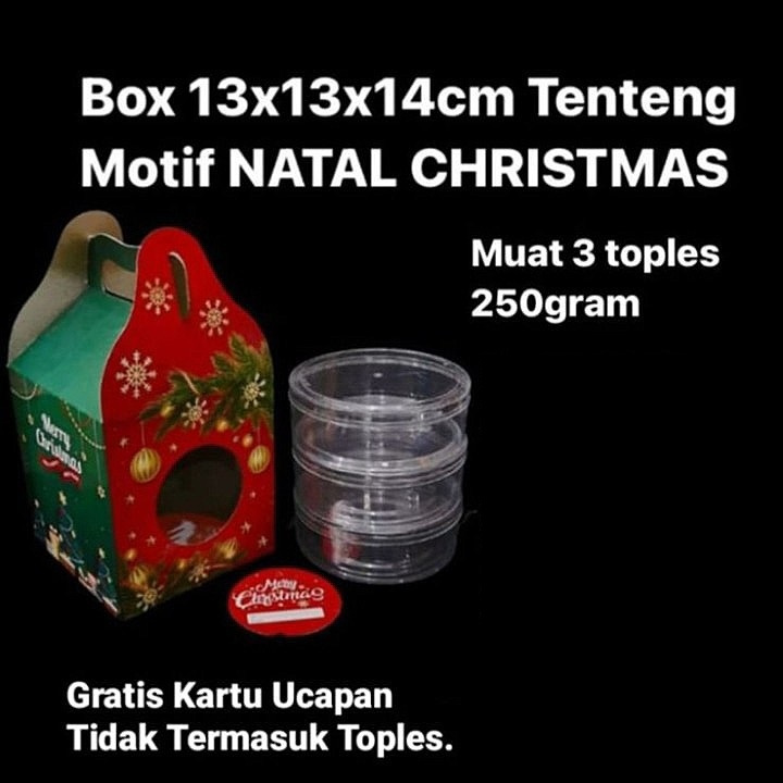 

(10pcs) Dus Tenteng Natal Kemasan Toples Kuker 250gr Isi 3 Gable Box Kado Christmas 13x13x14cm